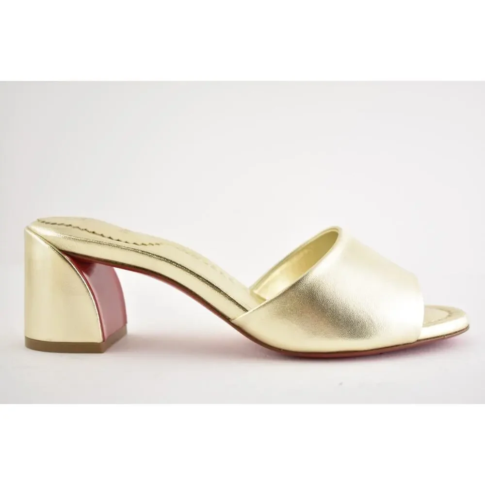 Christian Louboutin Jane Mule 55 Platine Gold Leather Backless Sandal Heel 36.5